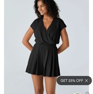 Halara NWT V Neck Short Sleeve Pocket Waffle Casual Romper Large 02777933